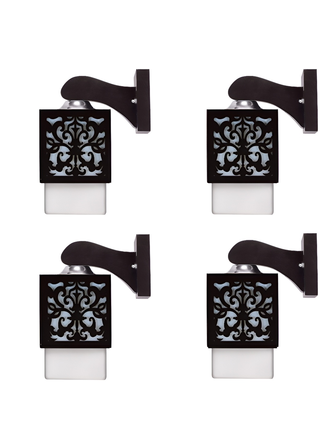 

Gojeeva Black & White 4 Pieces Textured Wooden Square Shaped Wall Lamps