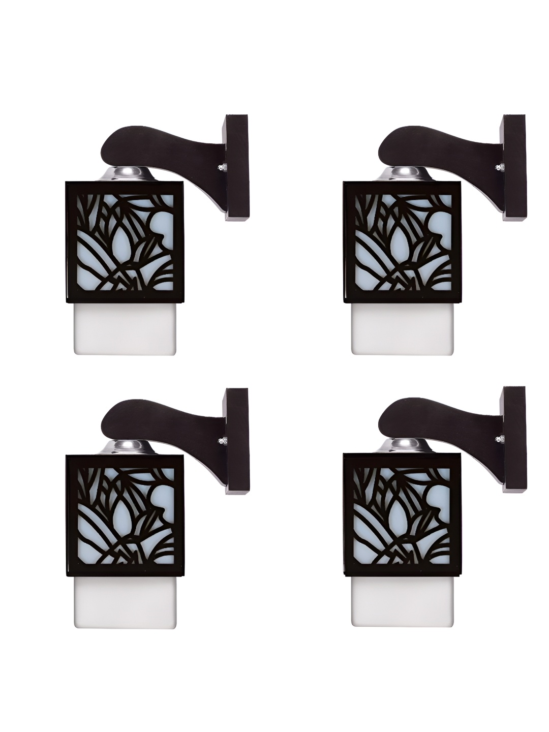 

Gojeeva Black & White 4 Pieces Textured Square Shaped Wooden Wall Lamps