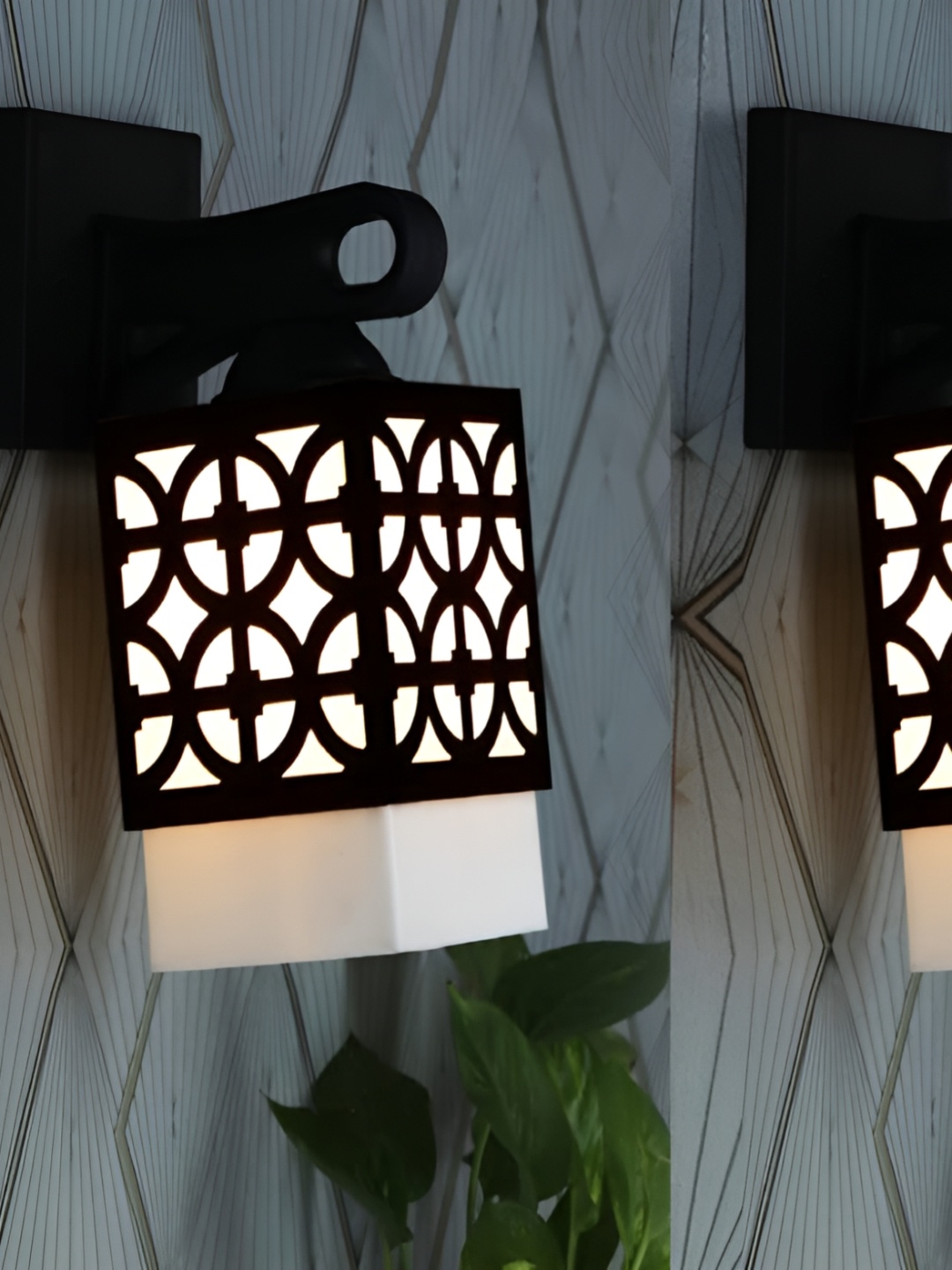 

Gojeeva Black & White 2 Pieces Textured Square Shaped Wooden Wall Lamps