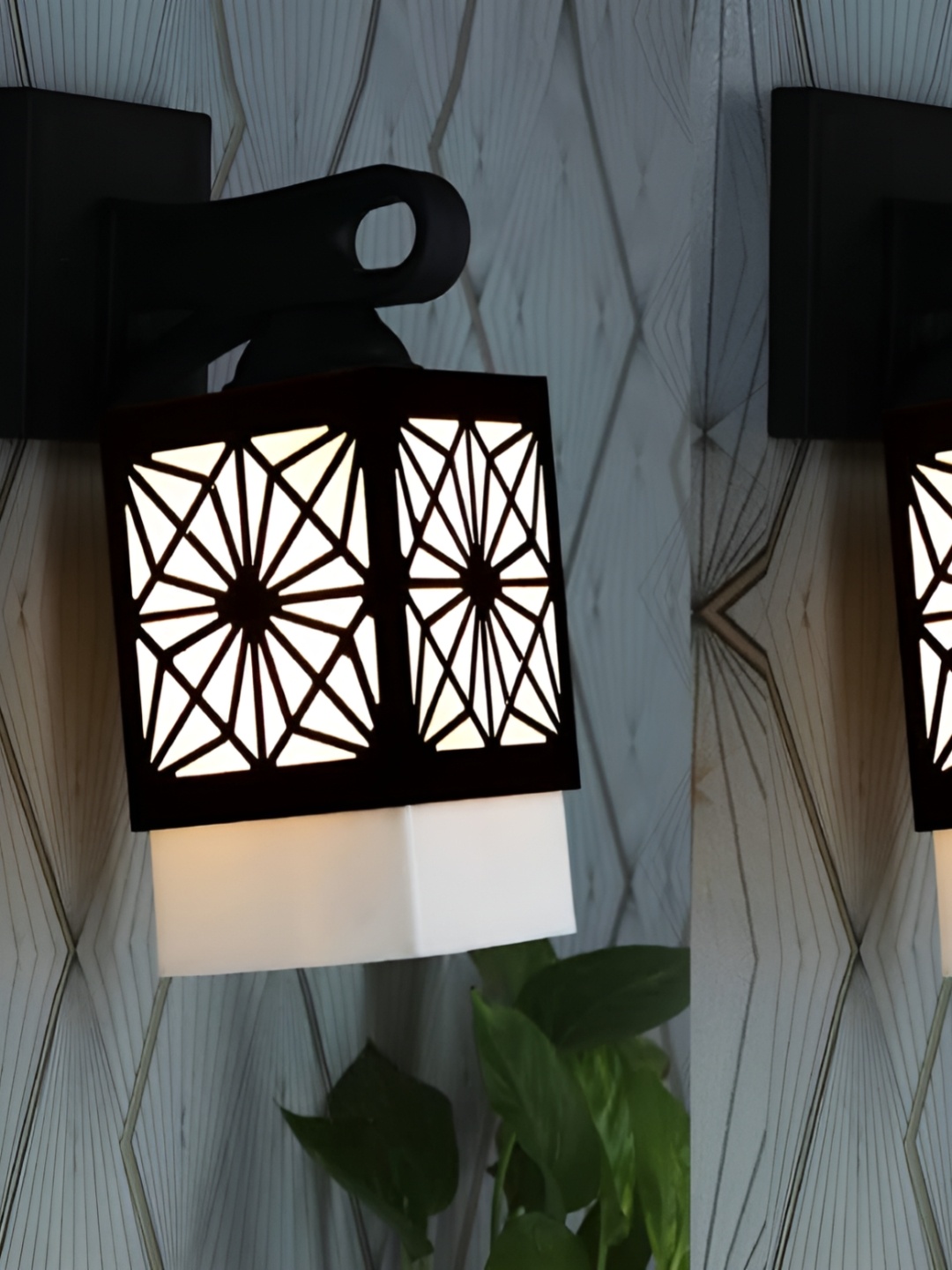 

Gojeeva Black and White 2 Pieces Textured Wooden Square Shaped Wall Lamps