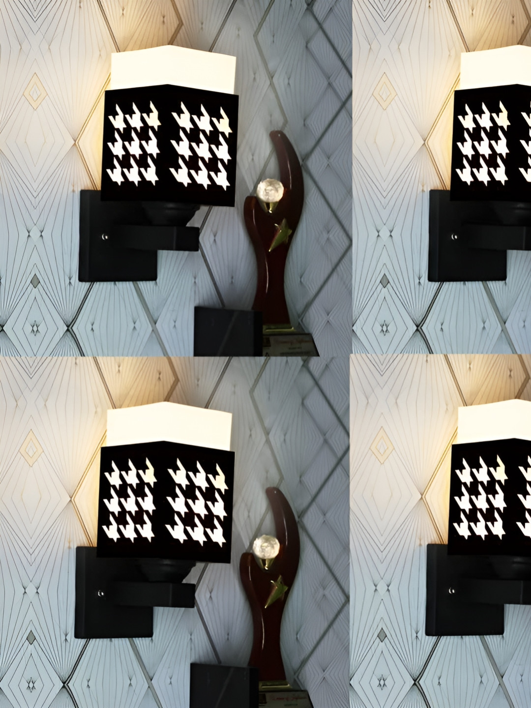 

Gojeeva Black & White 4 Pieces Textured Square Shaped Wooden Wall Lamp