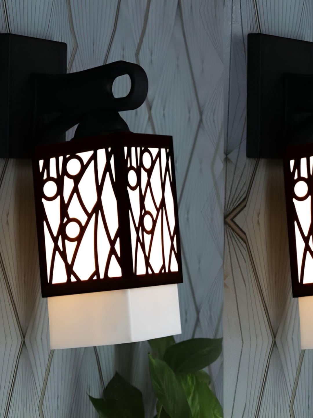 

Gojeeva Black & White 2 Pieces Textured Wooden Rectangle Shaped Wall Lamps