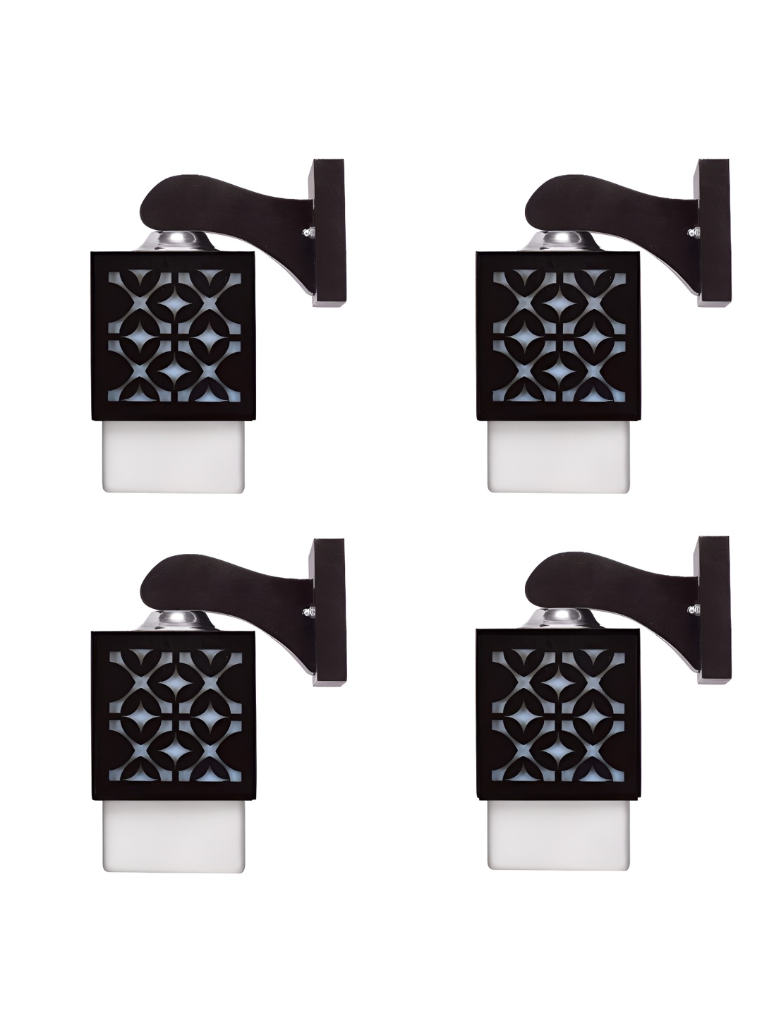 

Gojeeva Black & White 4 Pieces Textured Wooden Rectangle Shaped Wall Lamps