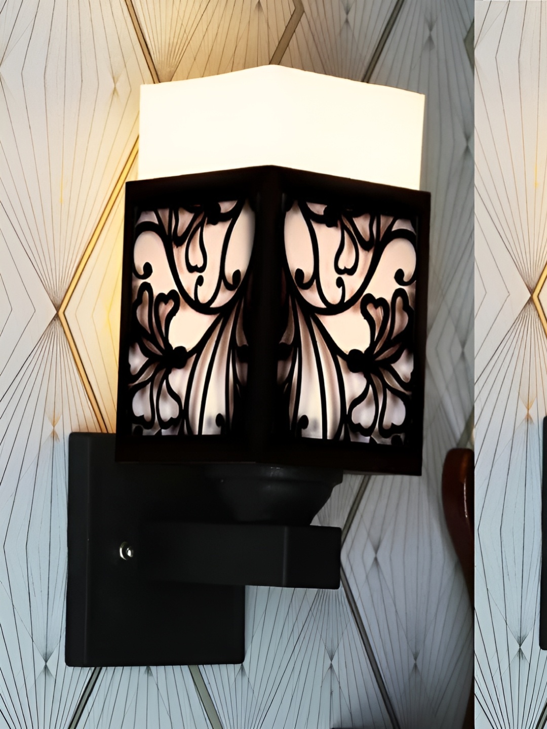 

Gojeeva Black & White 2 Pieces Textured Square Shaped Wooden Wall Lamps