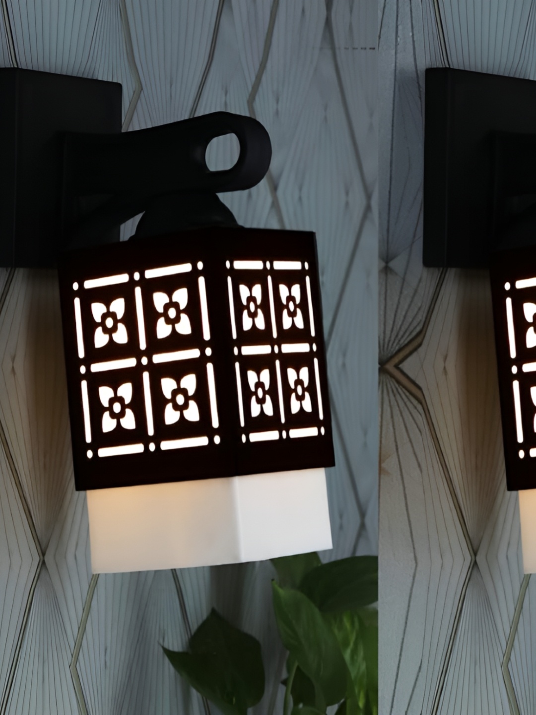 

Gojeeva Black & White 2 Pieces Textured Wooden Square Shaped Wall Lamps