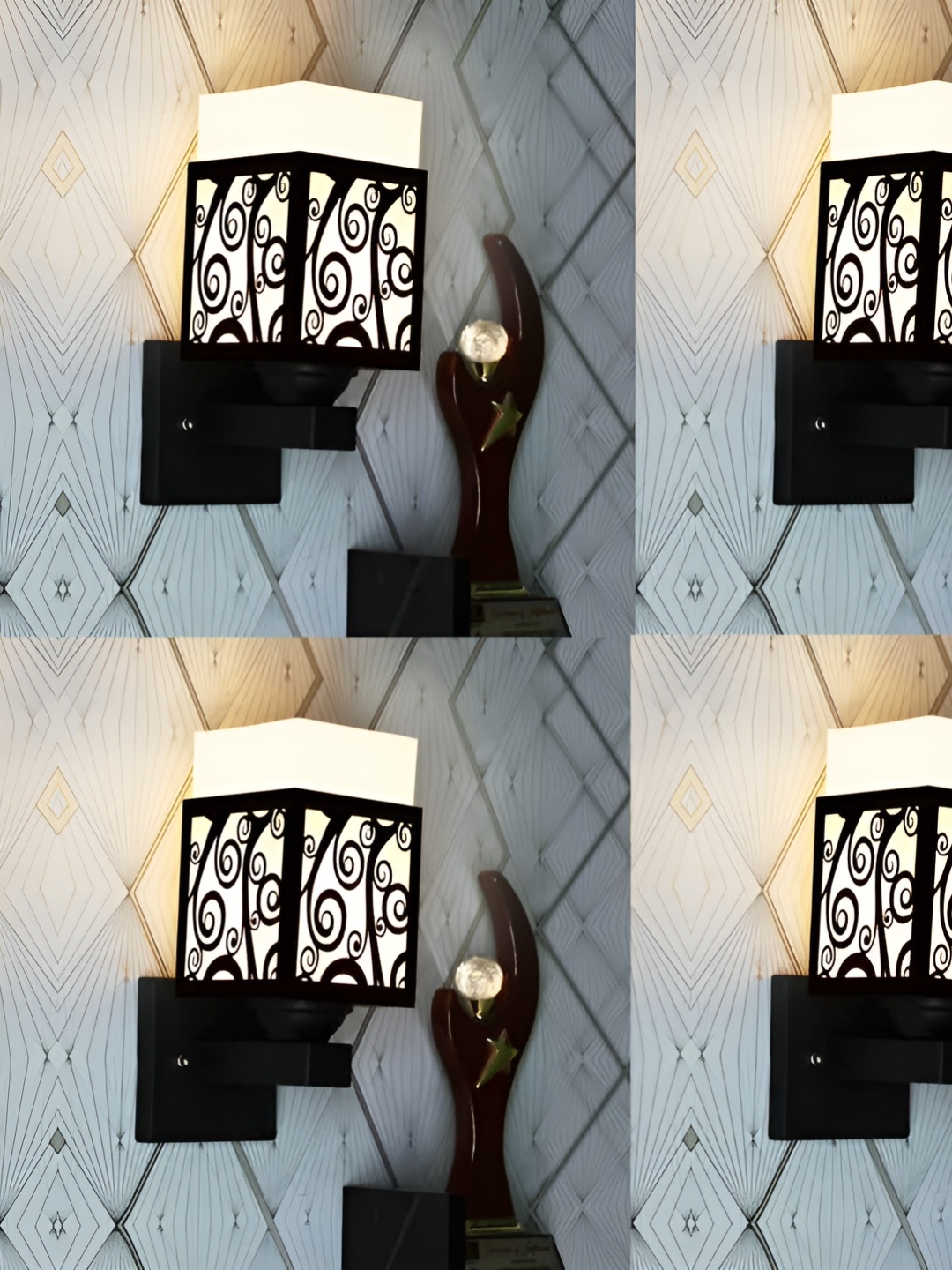 

Gojeeva Black & White 4 Pieces Textured Square Shaped Wooden Wall Lamps