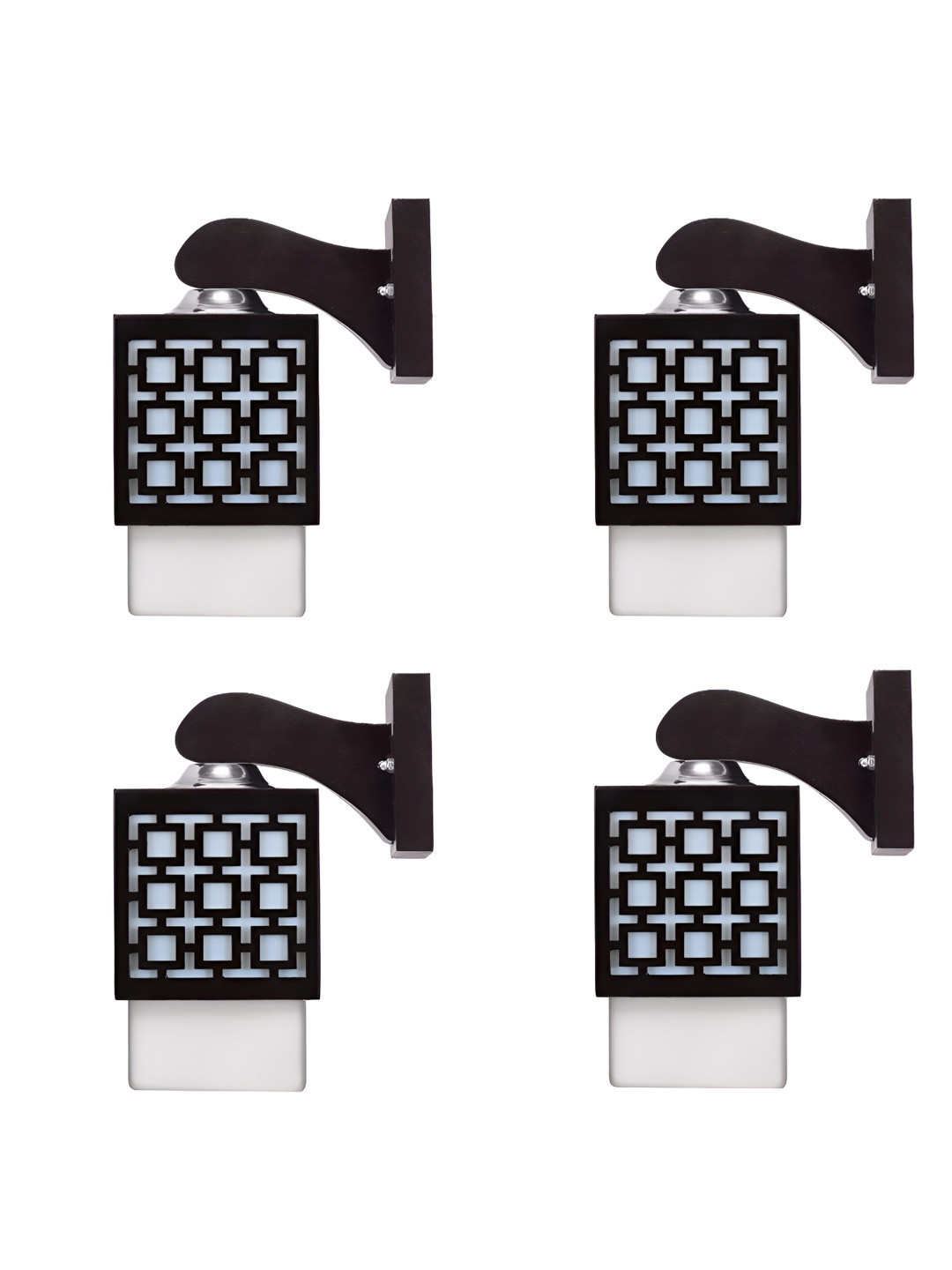 

Gojeeva Black & White 4 Pieces Textured Wooden Rectangle Shaped Wall Lamps