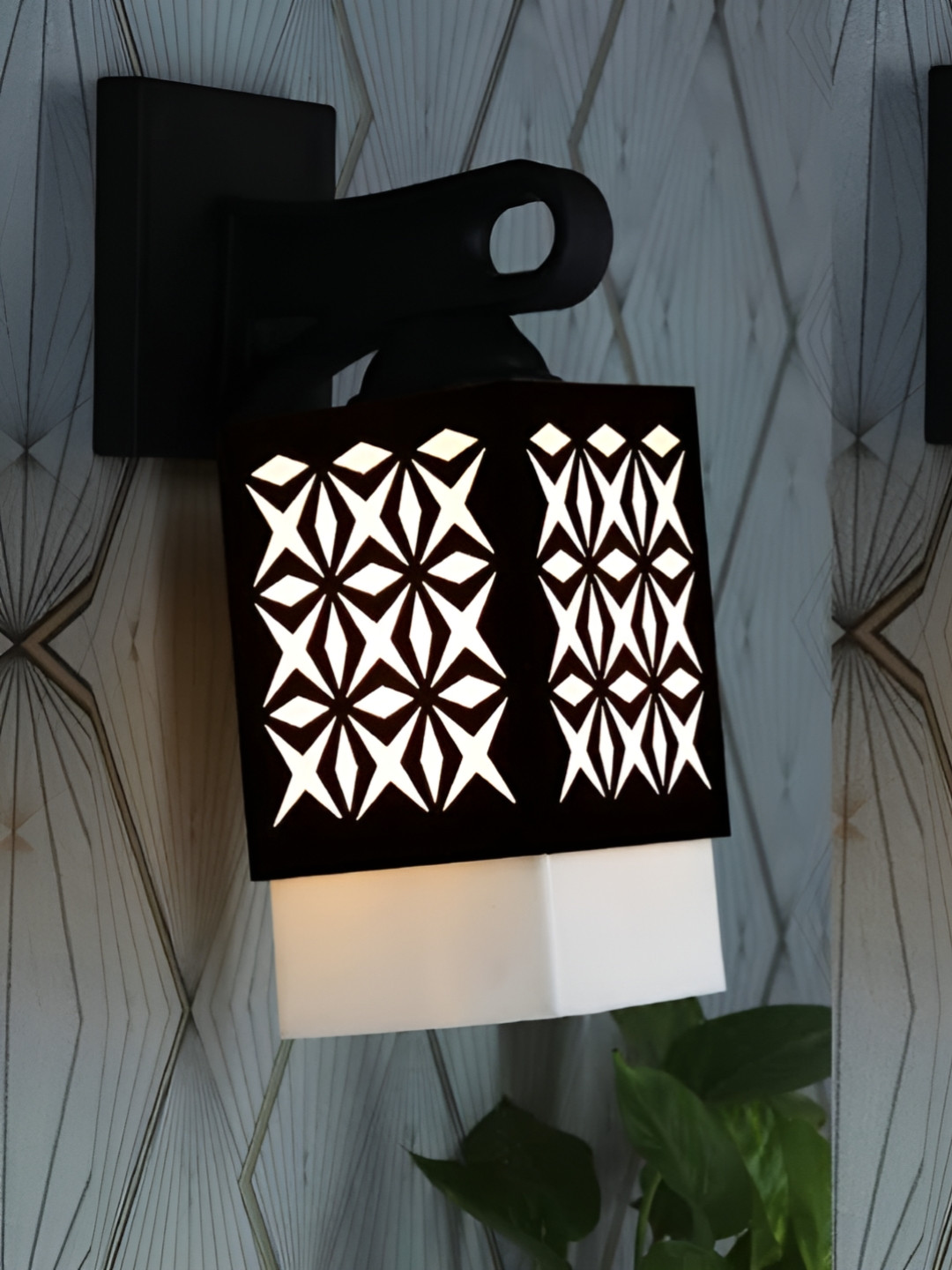 

Gojeeva Black and White 2 Pieces Textured Wooden Square Shaped Wall Lamps