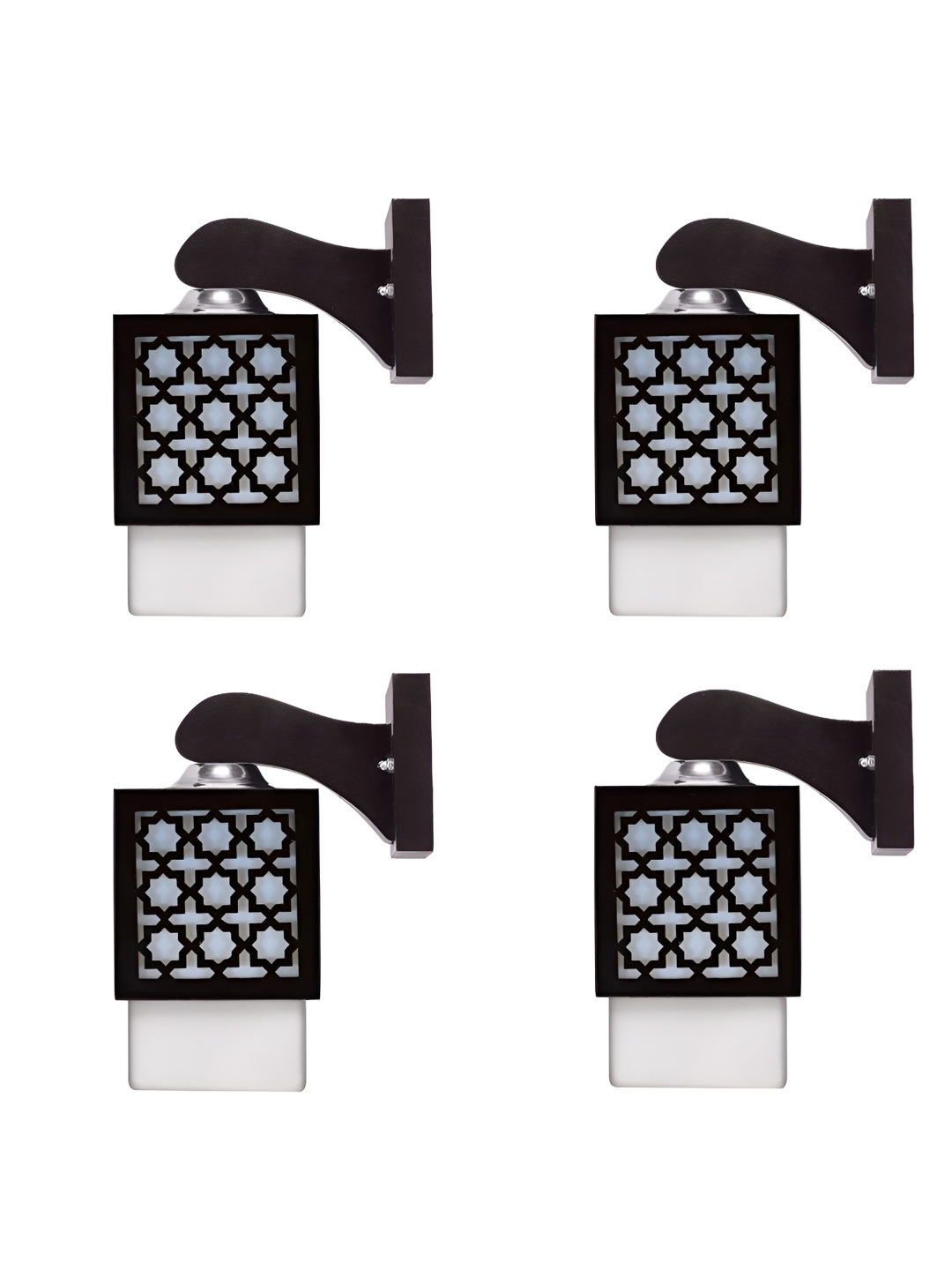 

Gojeeva Black & White 4 Pieces Textured Wooden Rectangle Shaped Wall Lamps