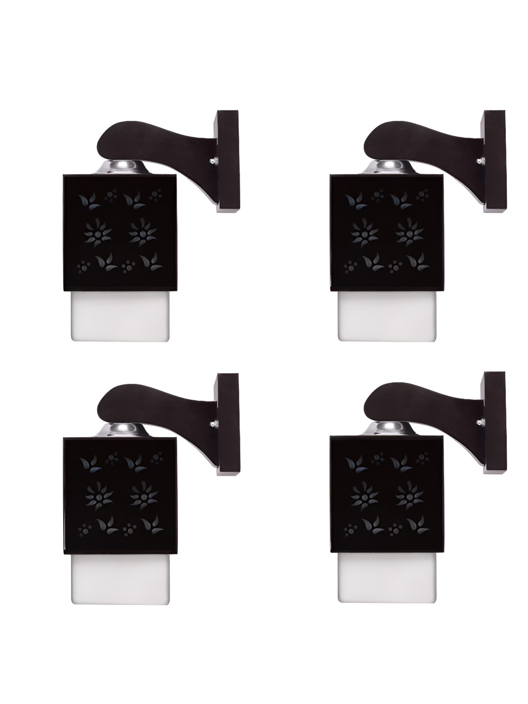 

Gojeeva Black & White 4 Pieces Floral Textured Square Shaped Wooden Wall Lamps