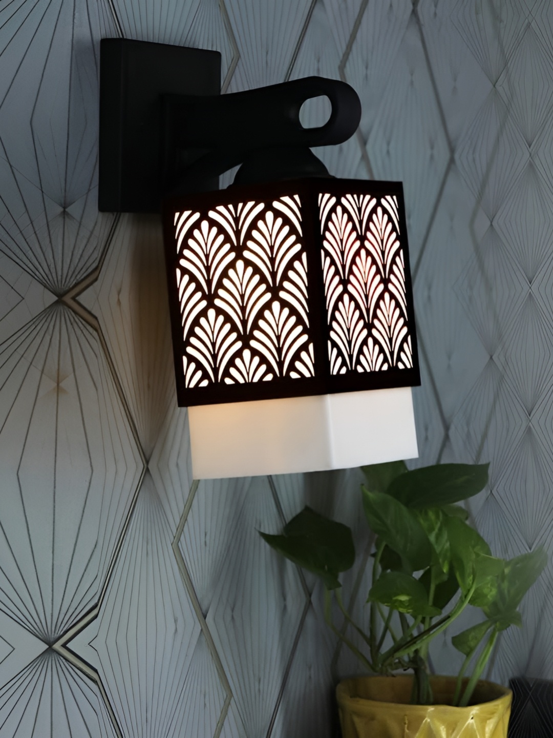 

Gojeeva Black & White Textured Wooden Square Shaped Wall Lamps