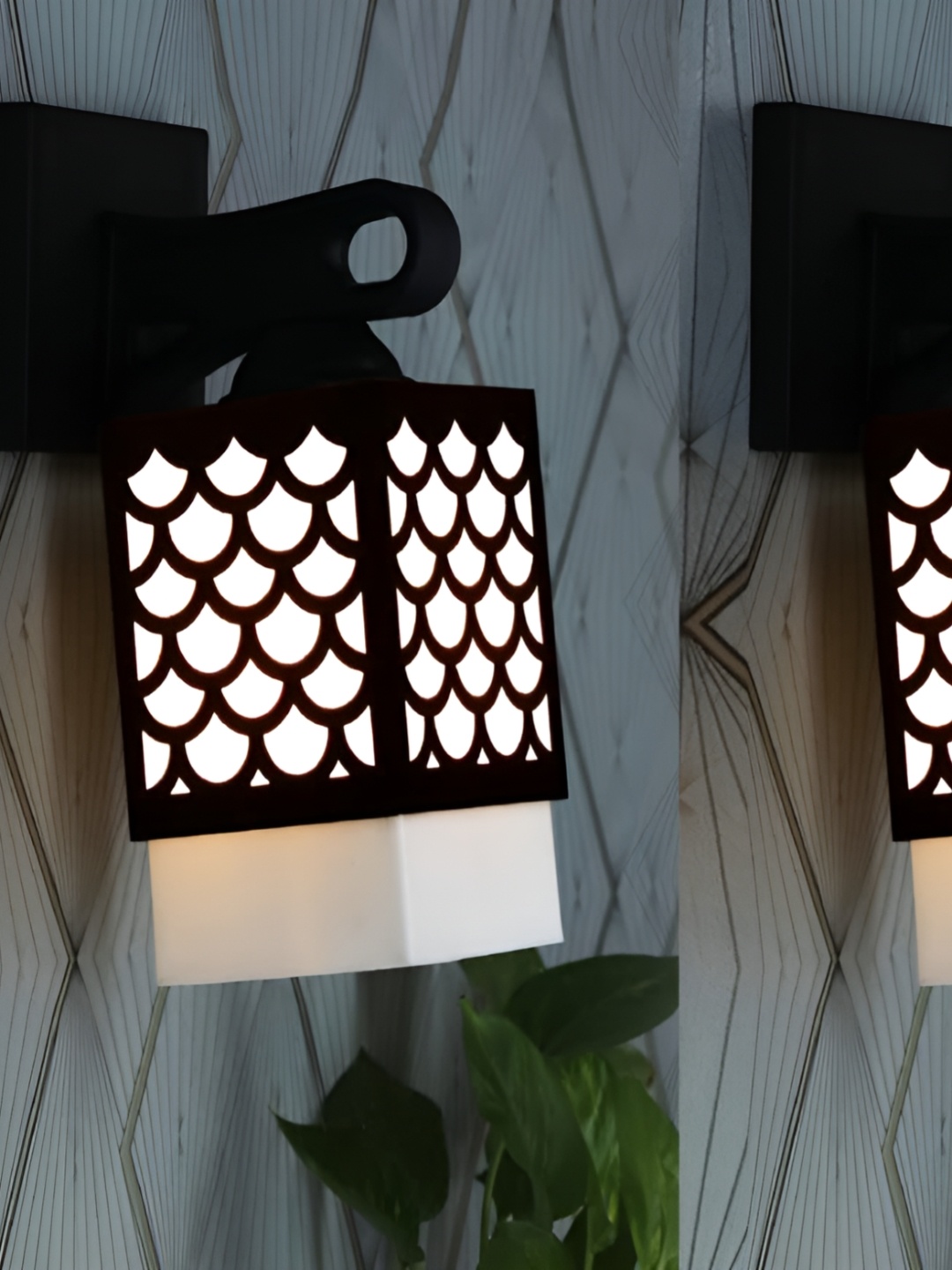 

Gojeeva Black & White 2 Pieces Textured Wooden Square Shaped Wall Lamps