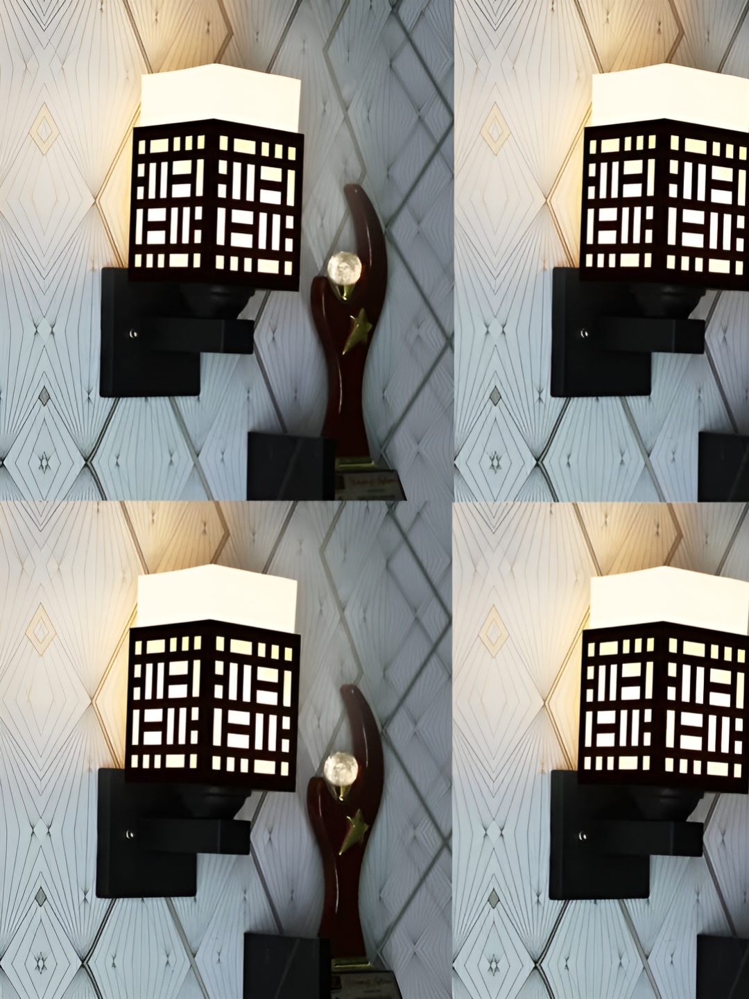 

Gojeeva Black & White 4 Pieces Textured Wooden Rectangle Shaped Wall Lamps