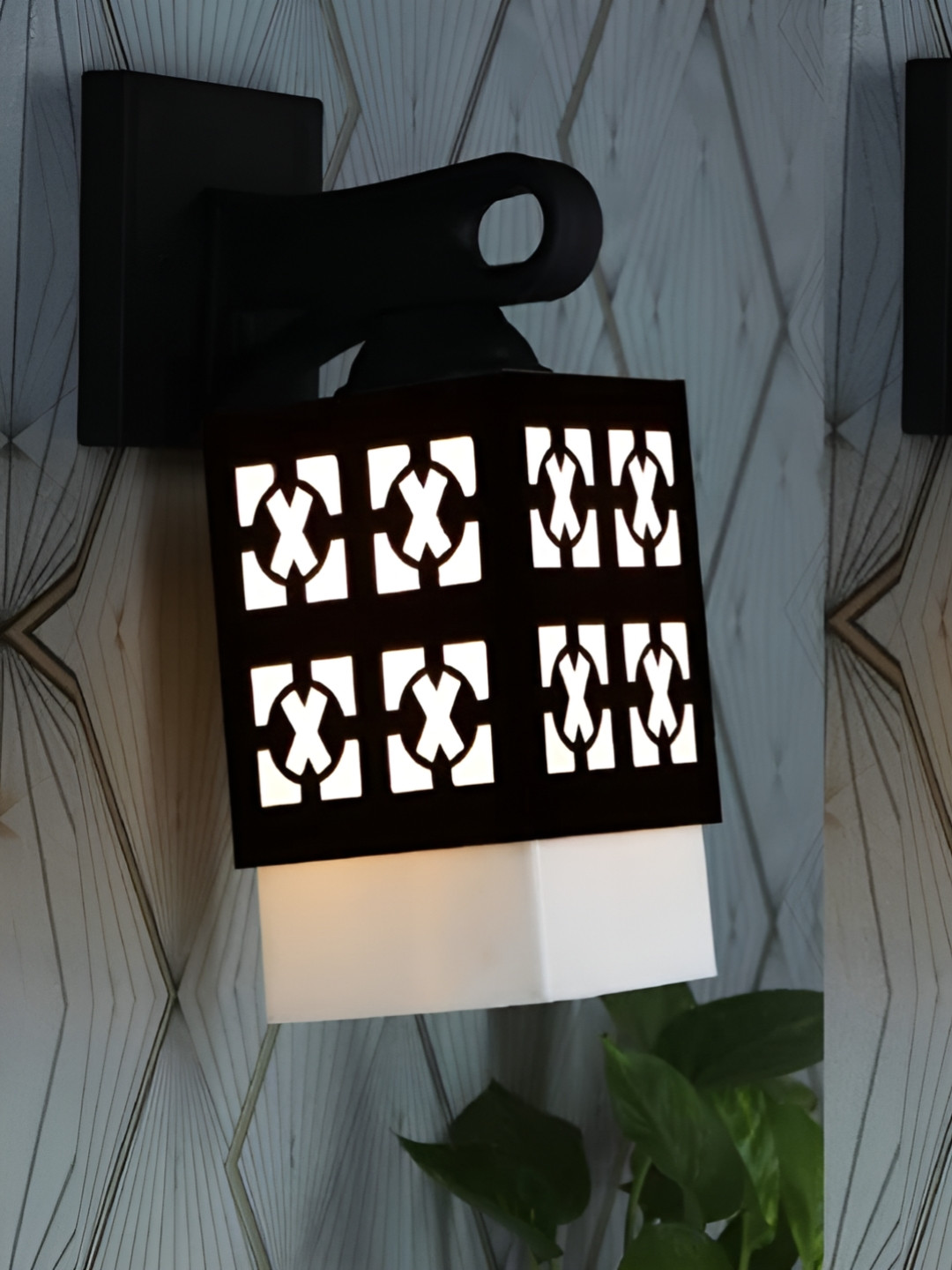 

Gojeeva Black & White 2 Pieces Textured Wooden Rectangle Shaped Wall Lamps