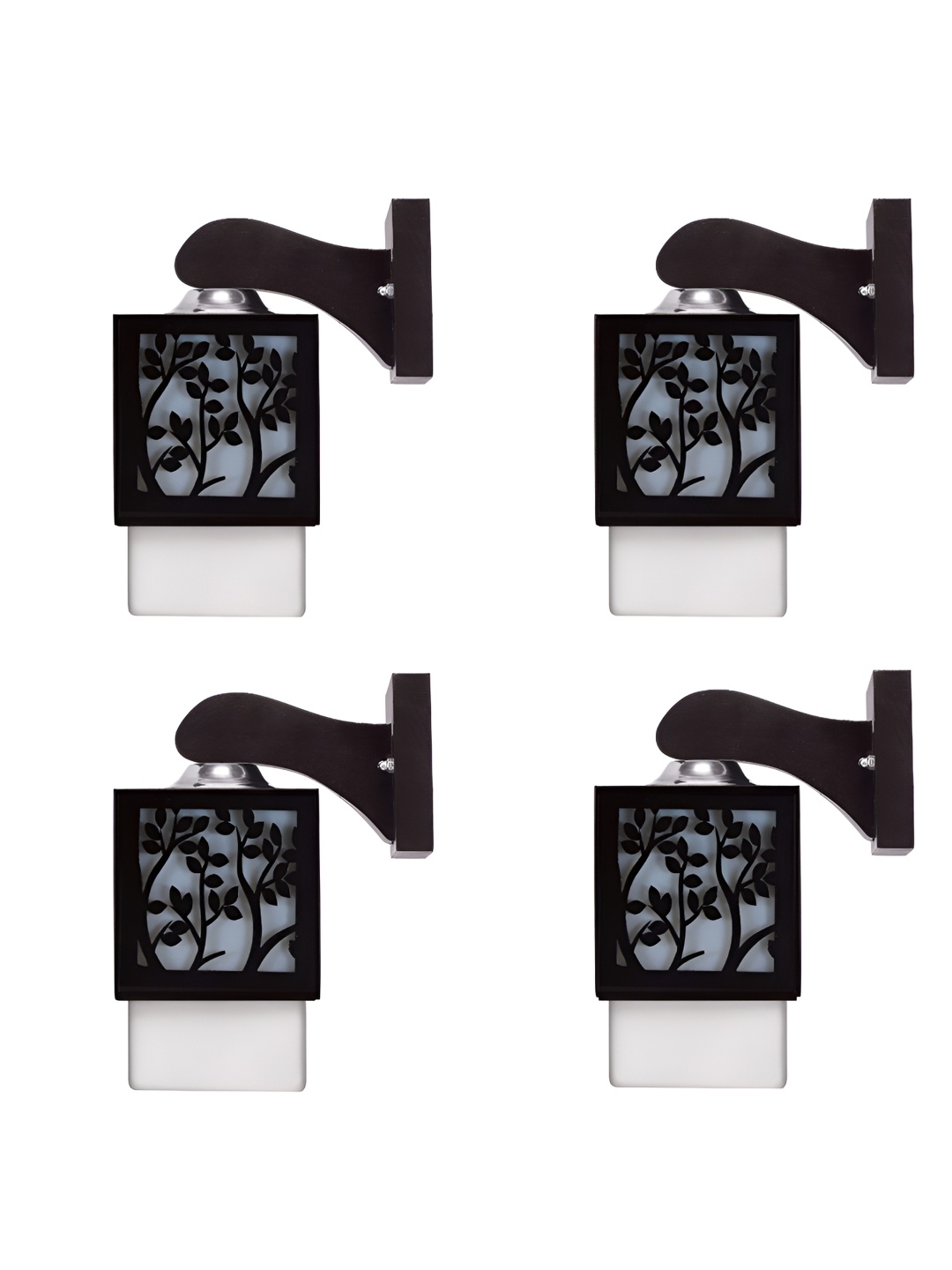 

Gojeeva Black & White 2 Pieces Textured Wooden Square Shaped Wall Lamps