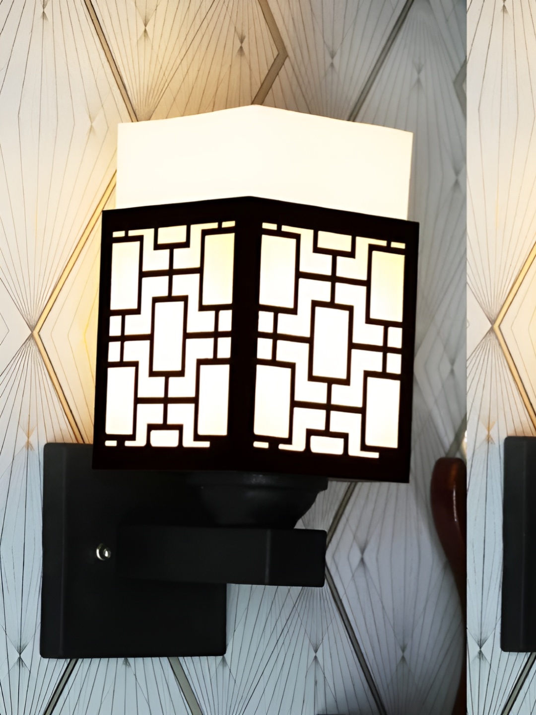 

Gojeeva Black & White 2 Pieces Textured Wooden Square Shaped Wall Lamps