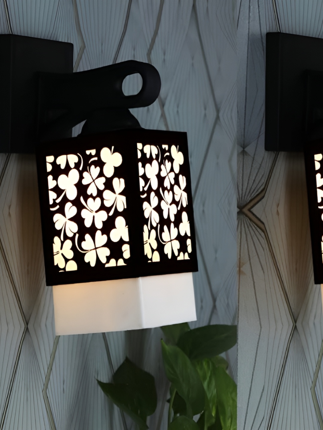 

Gojeeva Black and White 2 Pieces Textured Wooden Square Shaped Wall Lamps