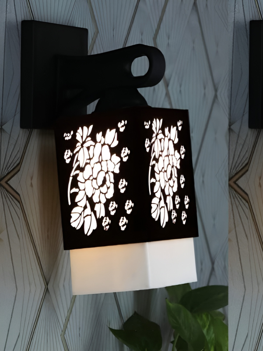 

Gojeeva Black & White 2 Pieces Textured Wooden Square Shaped Wall Lamps