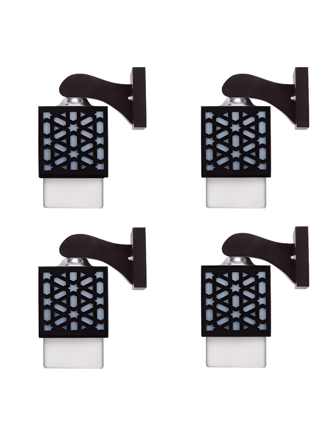 

Gojeeva Black & White 4 Pieces Textured Square Shaped Wooden Wall Lamp