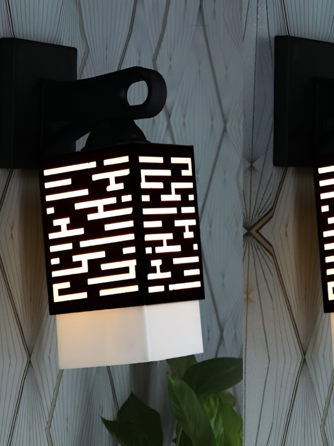 

Gojeeva Black & White 2 Pieces Textured Square Shaped Wooden Wall Lamps