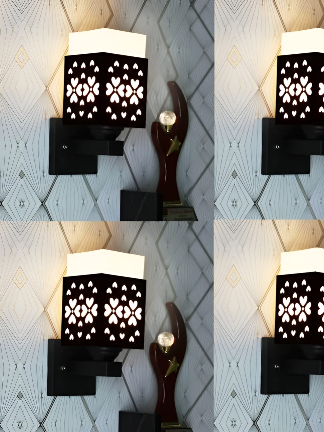 

Gojeeva Black & White 4 Pieces Textured Wooden Rectangle Shaped Wall Lamps
