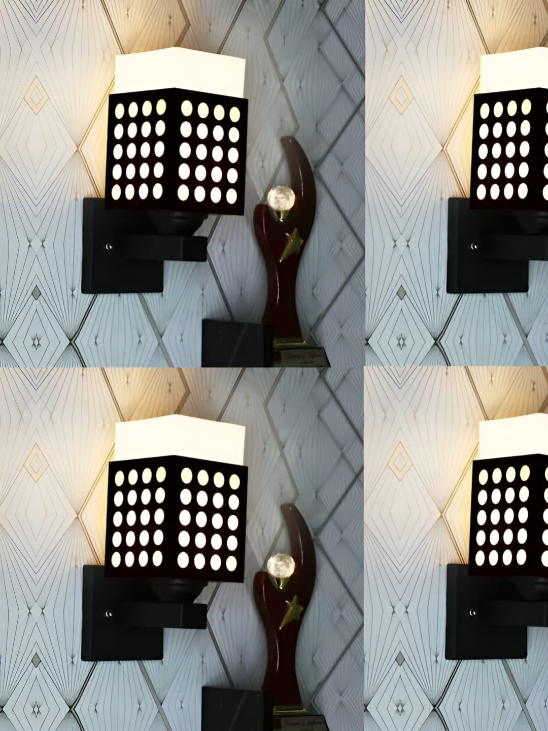 

Gojeeva Black & White 4 Pieces Textured Wooden Square Shaped Wall Lamps