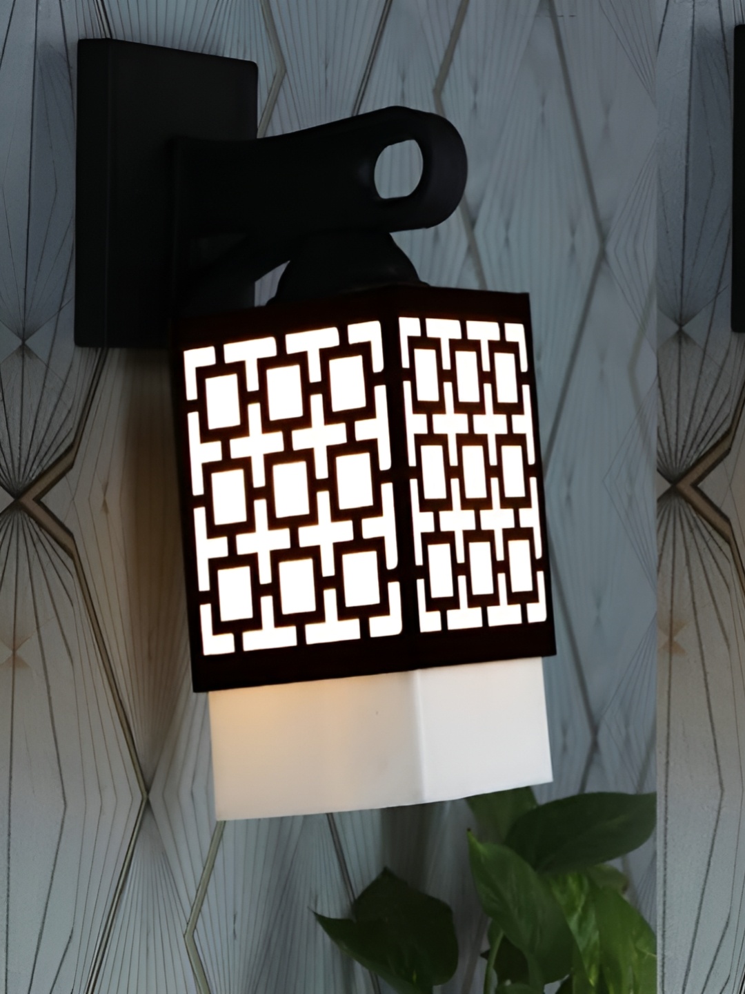 

Gojeeva Black & White 2 Pieces Textured Wooden Rectangle Shaped Wall Lamps