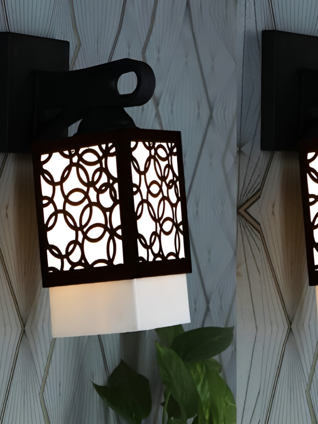 

Gojeeva Black & White 2 Pieces Textured Wooden Square Shaped Wall Lamps