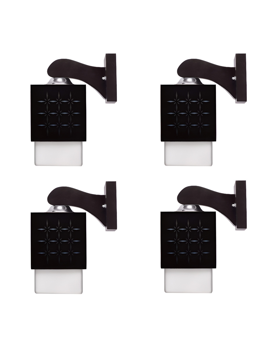 

Gojeeva Black & White 4 Pieces Textured Wooden Square Shaped Wall Lamps