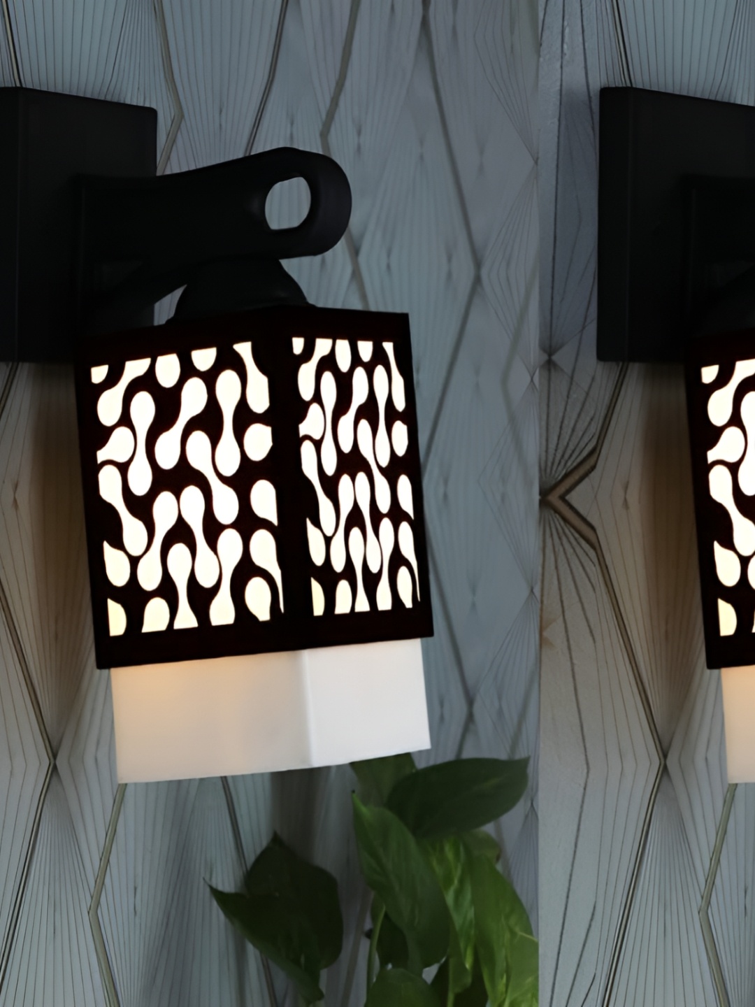 

Gojeeva Black & White 2 Pieces Textured Square Shaped Wooden Wall Lamps