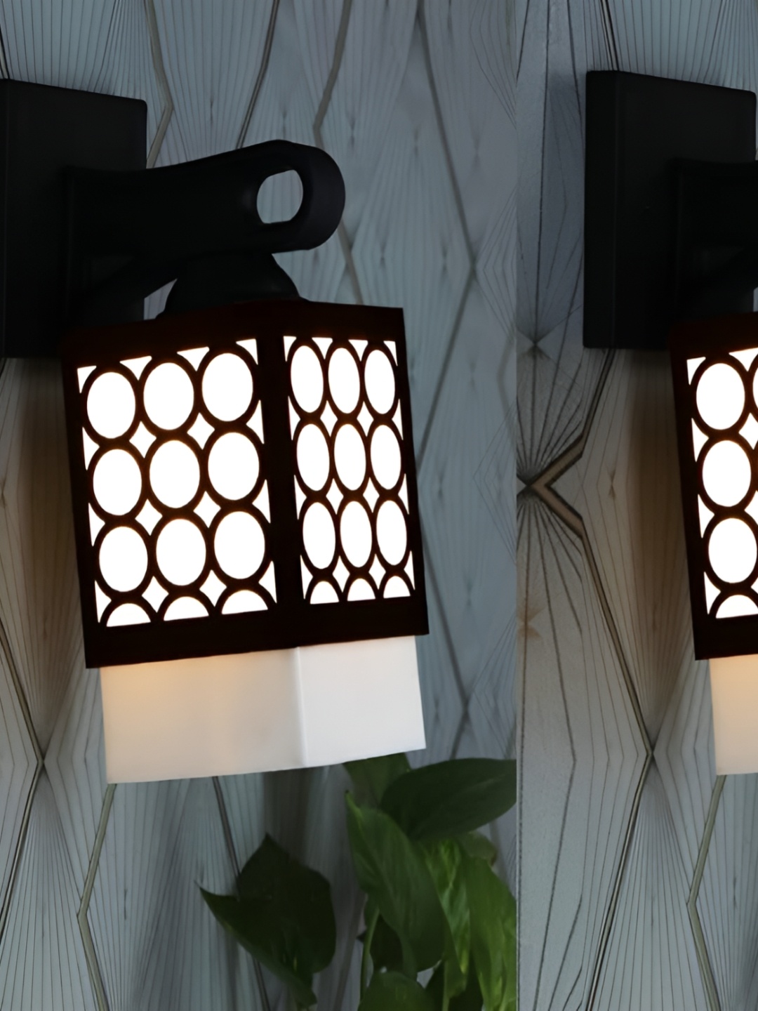 

Gojeeva Black and White 2 Pieces Textured Wooden Square Shaped Wall Lamps