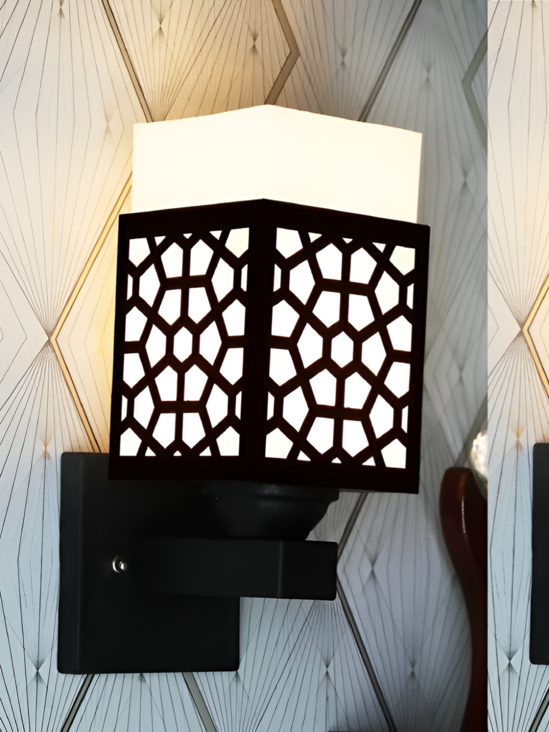 

Gojeeva Black & White 2 Pieces Textured Square Shaped Wooden Wall Lamps