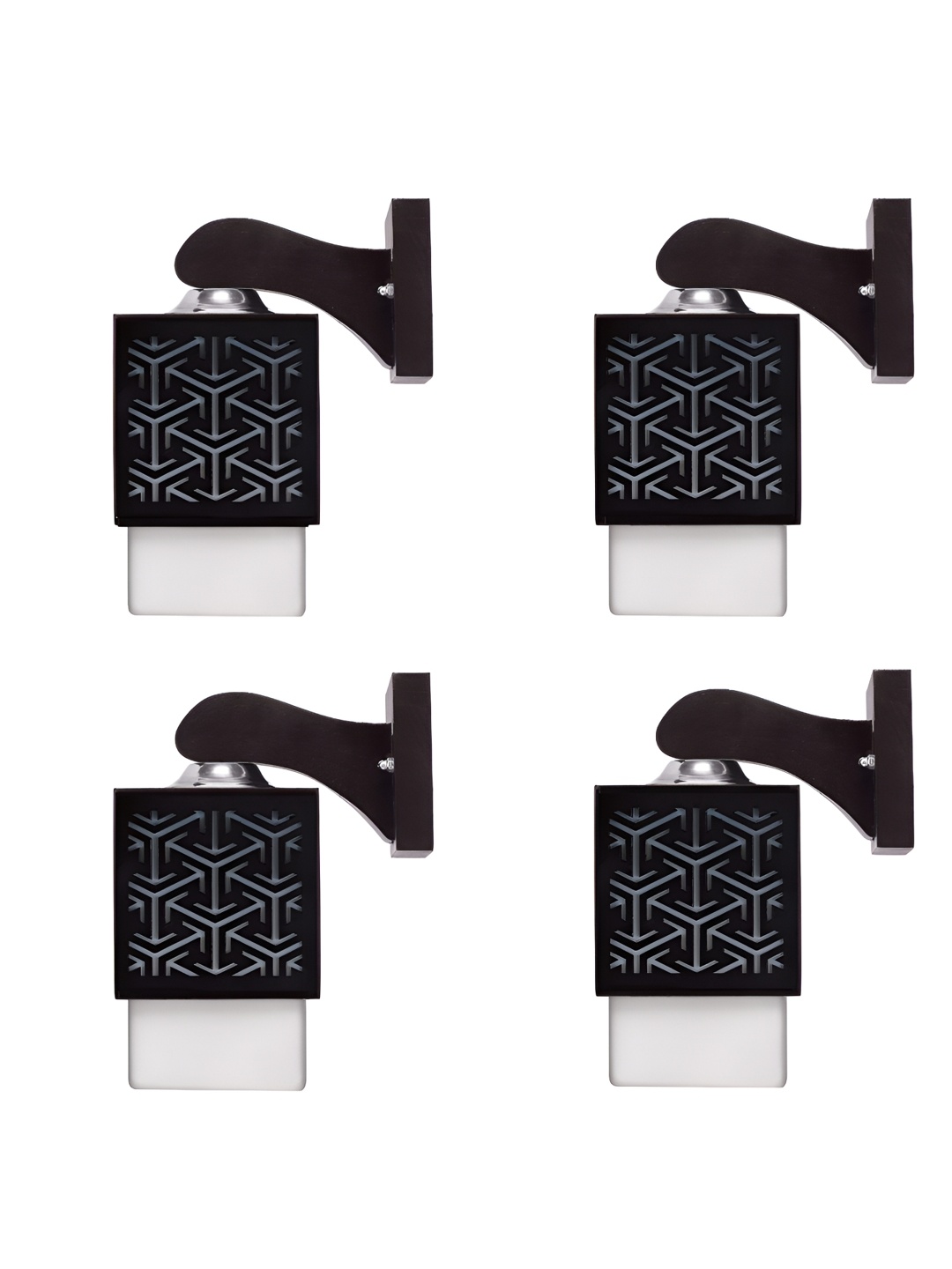 

Gojeeva Black & White 4 Pieces Textured Square Shaped Wooden Wall Lamps