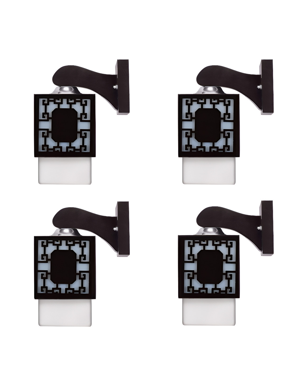 

Gojeeva Black & White 4 Pieces Textured Wooden Rectangle Shaped Wall Lamps