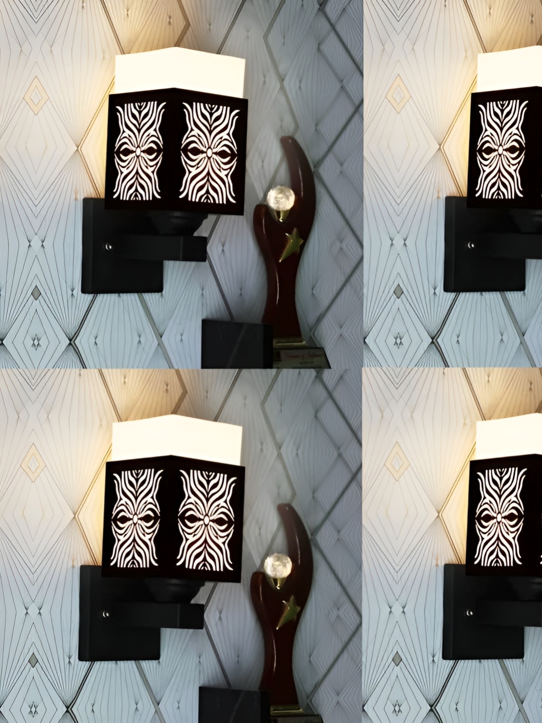 

Gojeeva Black & White 4 Pieces Textured Square Shaped Wooden Wall Lamp