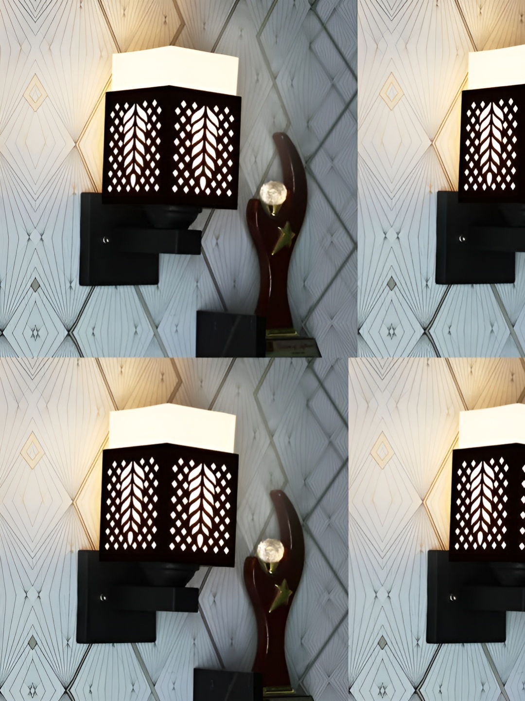 

Gojeeva Black & White 4 Pieces Textured Wooden Square Shaped Wall Lamps