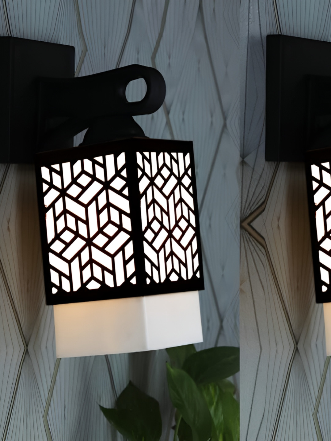 

Gojeeva Black & White 2 Pieces Textured Wooden Square Shaped Wall Lamps