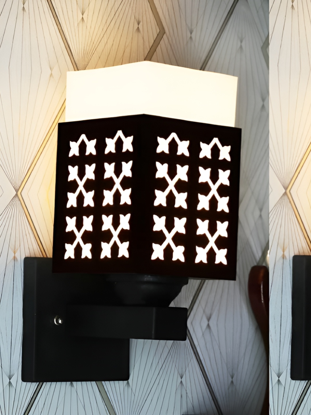 

Gojeeva Black & White 2 Pieces Textured Wooden Rectangle Shaped Wall Lamps