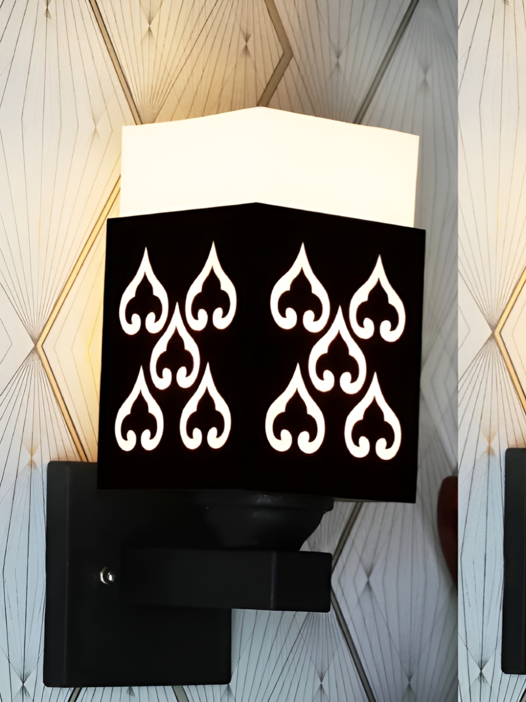 

Gojeeva Black & White 2 Pieces Textured Wooden Square Shaped Wall Lamps