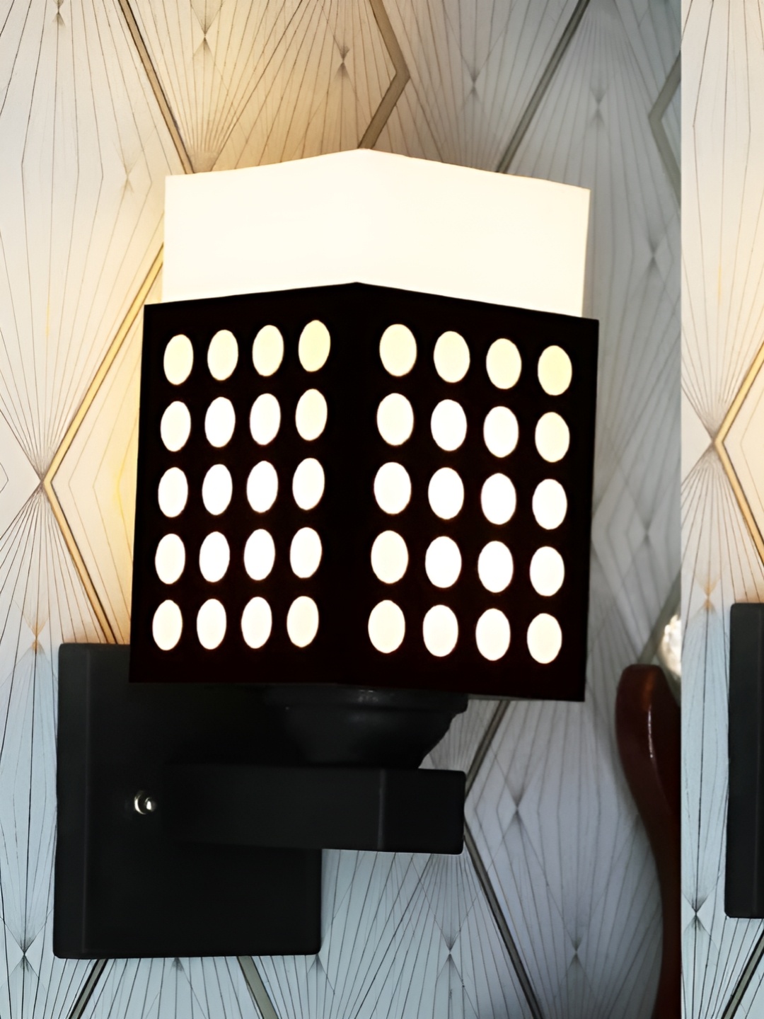 

Gojeeva Black and White 2 Pieces Textured Wooden Square Shaped Wall Lamps
