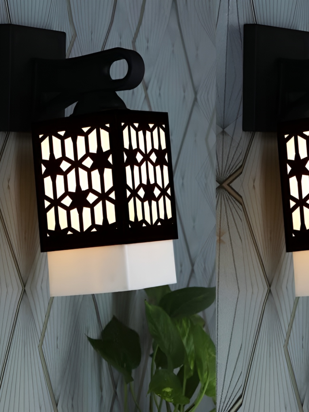 

Gojeeva Black and White 2 Pieces Textured Wooden Square Shaped Wall Lamps