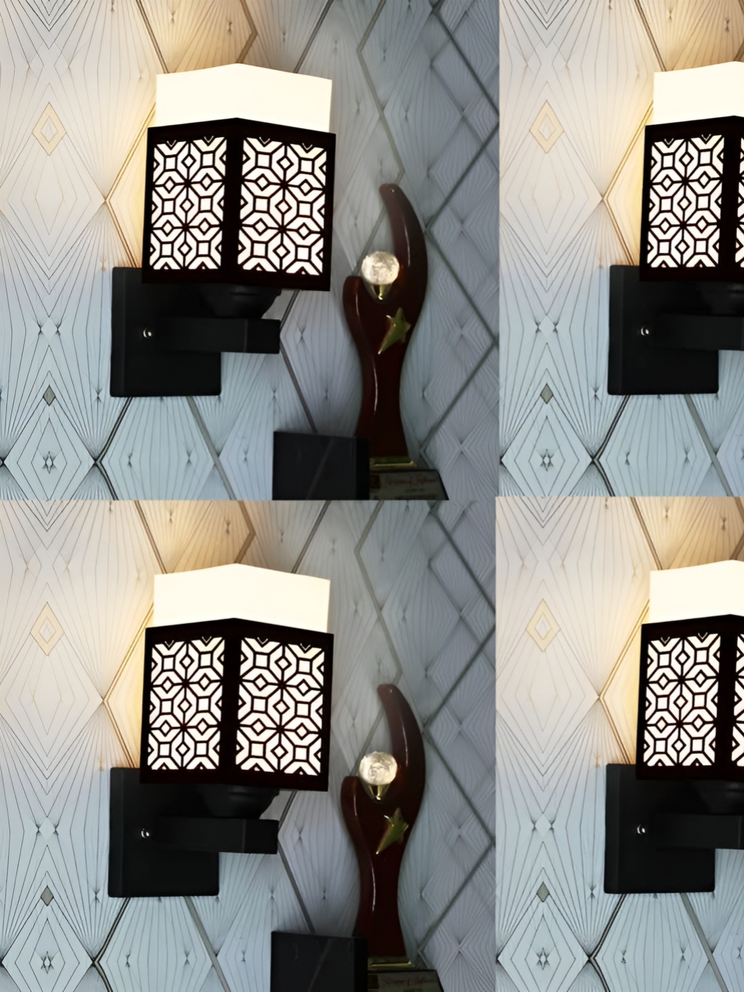 

Gojeeva Black and White 4 Pieces Textured Wooden Square Shaped Wall Lamps