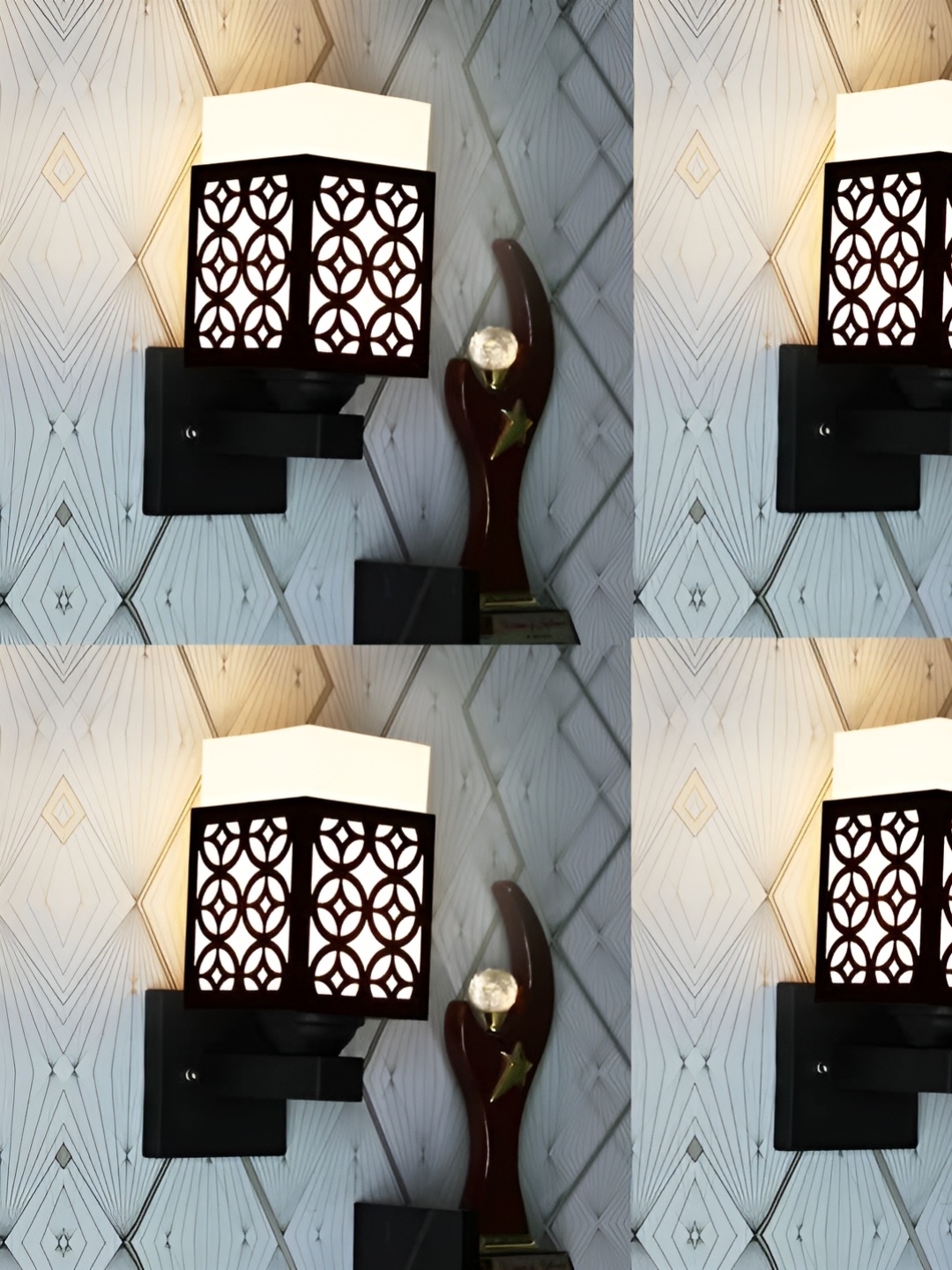 

Gojeeva Black & White 4 Pieces Textured Wooden Square Shaped Wall Lamps