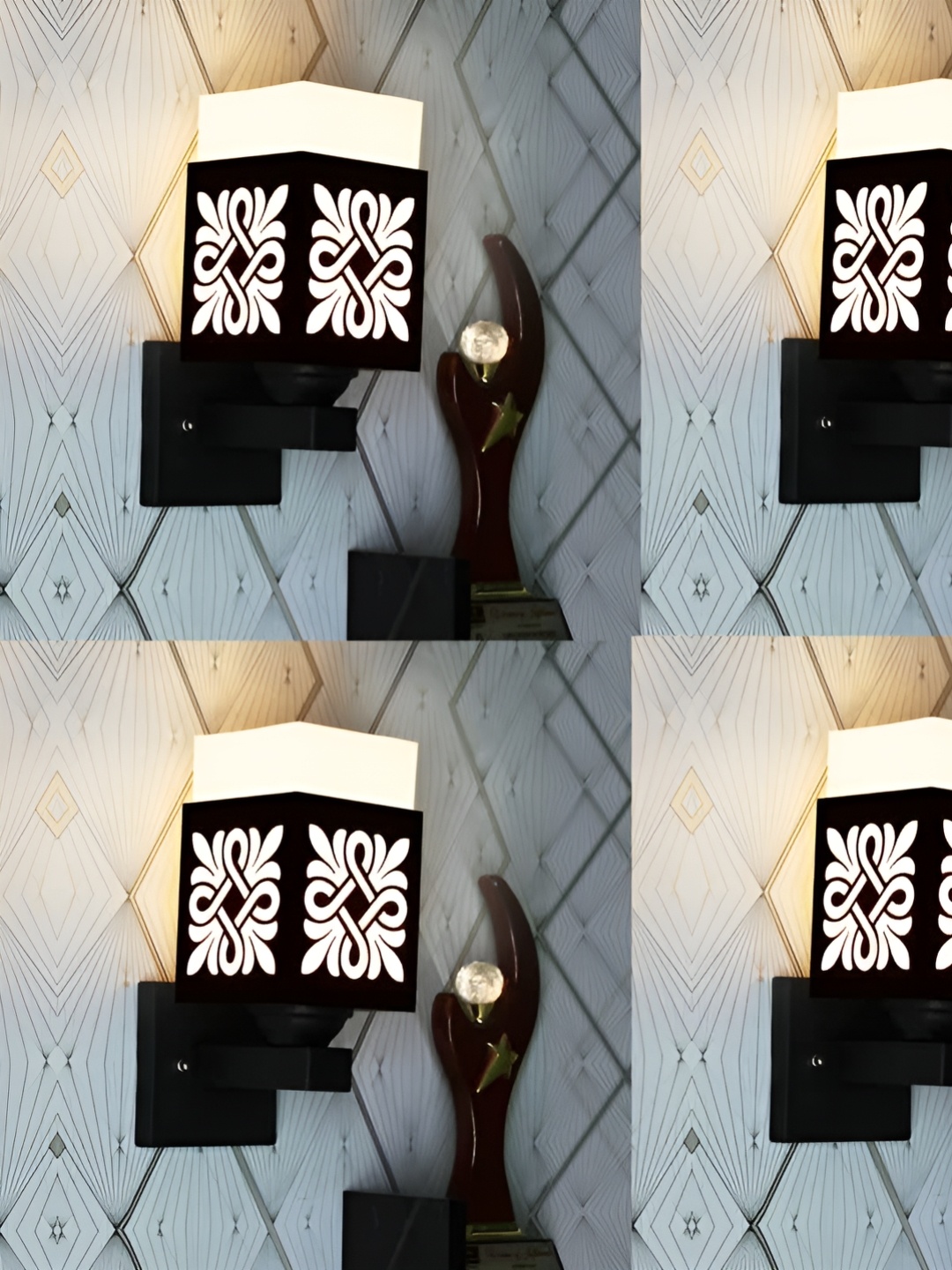 

Gojeeva Black and White 4 Pieces Textured Wooden Square Shaped Wall Lamps