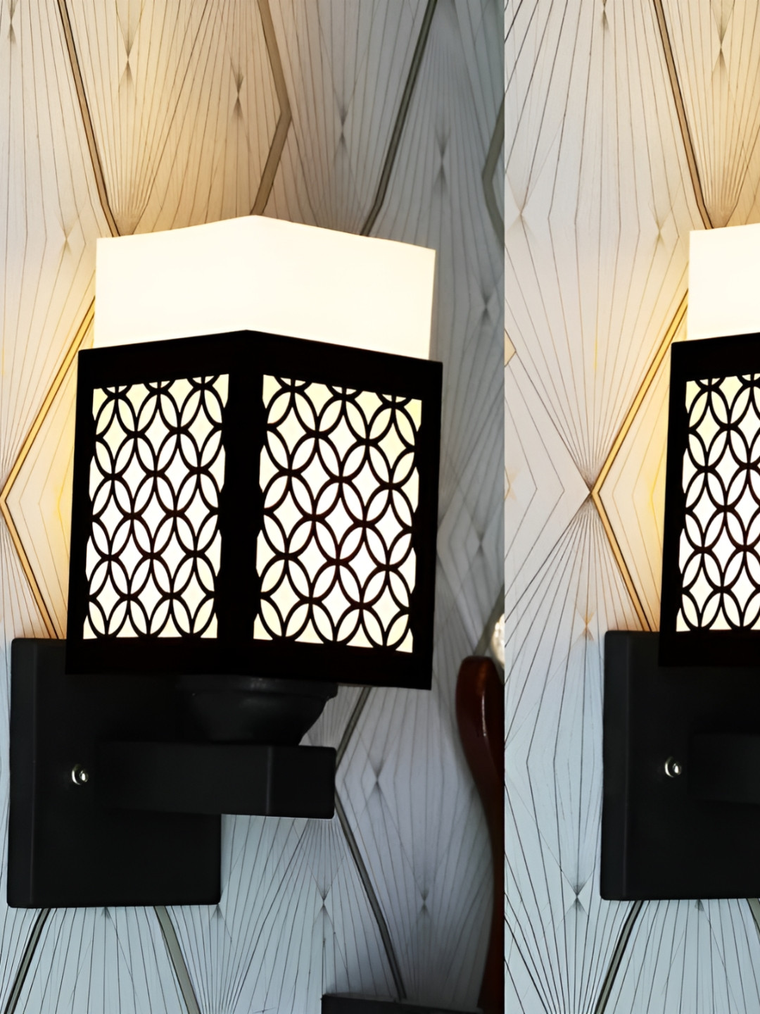 

Gojeeva Black & White 2 Pieces Textured Square Shaped Wooden Wall Lamps