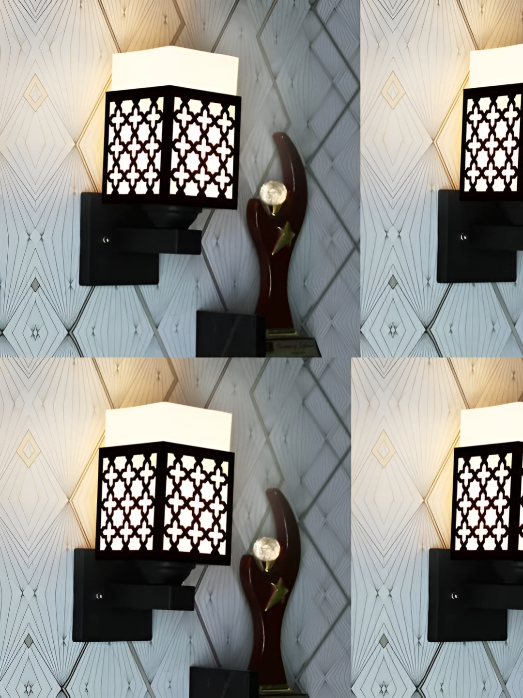 

Gojeeva Black & White 4 Pieces Textured Wooden Rectangle Shaped Wall Lamps