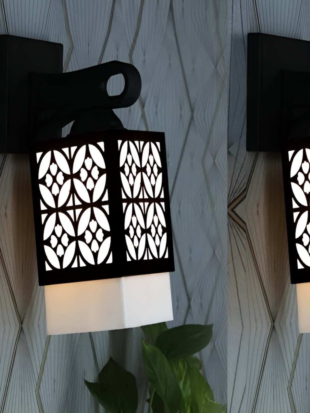 

Gojeeva Black & White 2 Pieces Textured Wooden Rectangle Shaped Wall Lamps