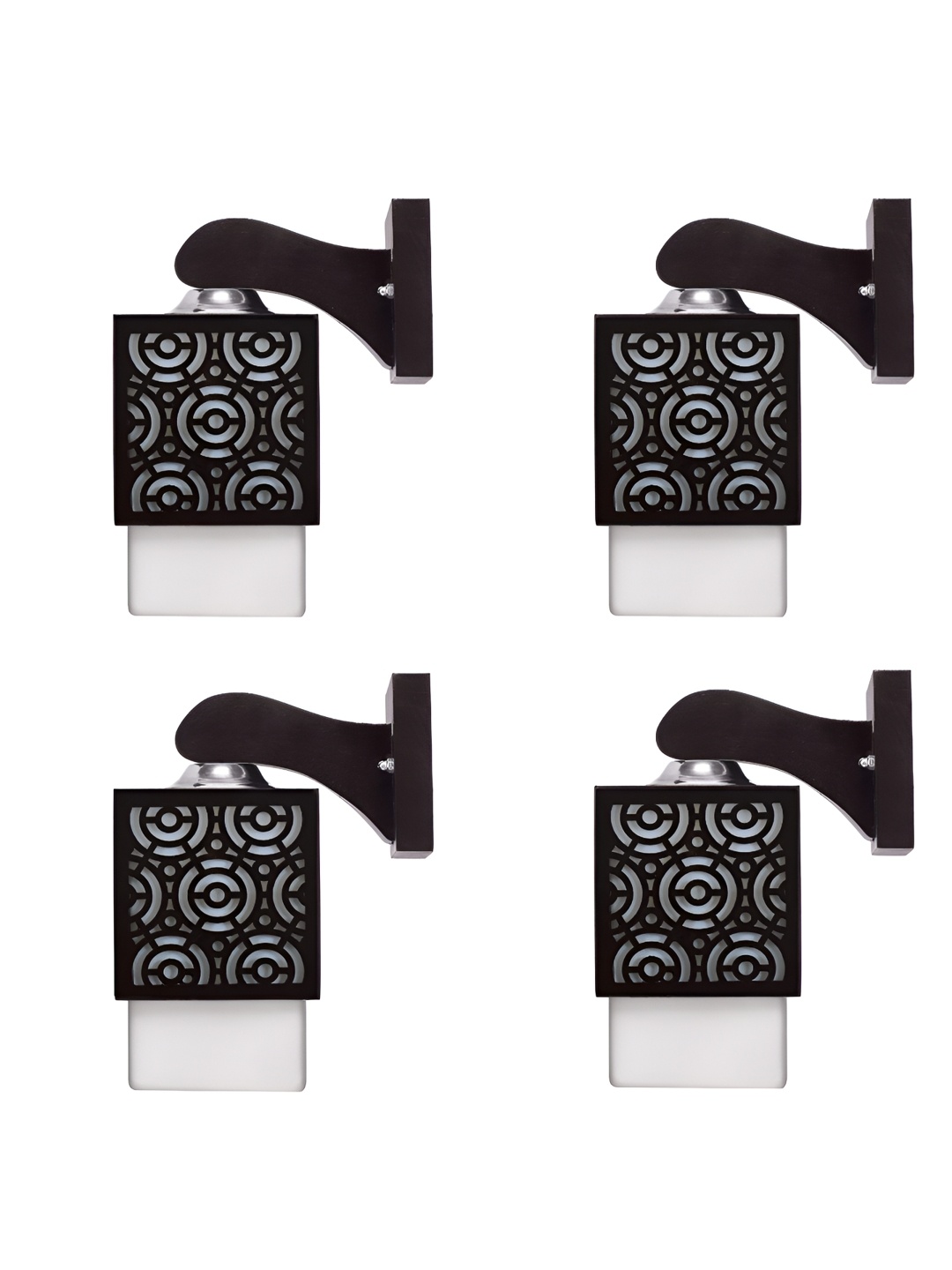 

Gojeeva Black & White 4 Pieces Textured Wooden Square Shaped Wall Lamps