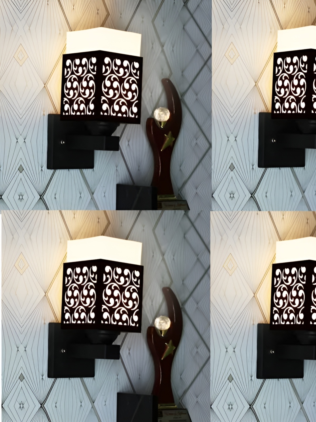 

Gojeeva Black & White 4 Pieces Textured Square Shaped Wooden Wall Lamps