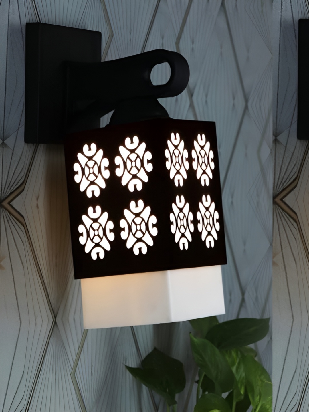 

Gojeeva Black & White 2 Pieces Textured Wooden Rectangle Shaped Wall Lamps